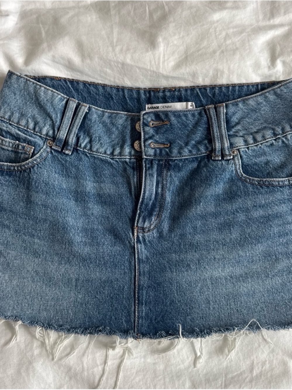 Garage Denim Distressed Mini Skirt -